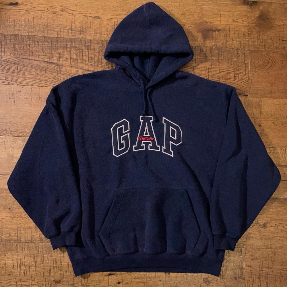 Gap Hoodie Mens XL Navy Blue Vintage 90s Skater Athletic Fleece Embroidered